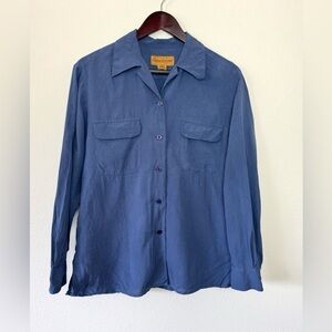 Classiques Entier Petites Silk Button Down Top Women Small Blue Long Sleeve Corp